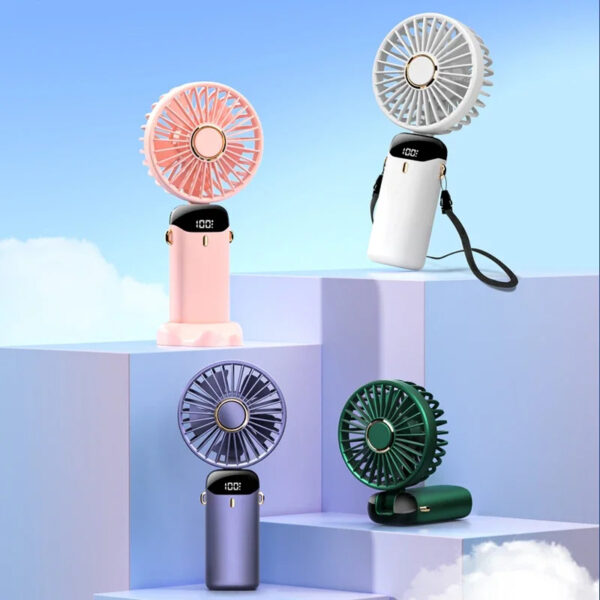 USB Rechargeable Mini Portable Handheld Electric Fan Foldable Neck Hanging Outdoor Fan Adjustable 5 Speed Powerful Air Cooler - Image 8