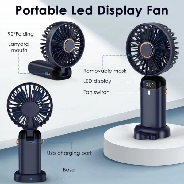 USB Rechargeable Mini Portable Handheld Electric Fan Foldable Neck Hanging Outdoor Fan Adjustable 5 Speed Powerful Air Cooler - Image 10